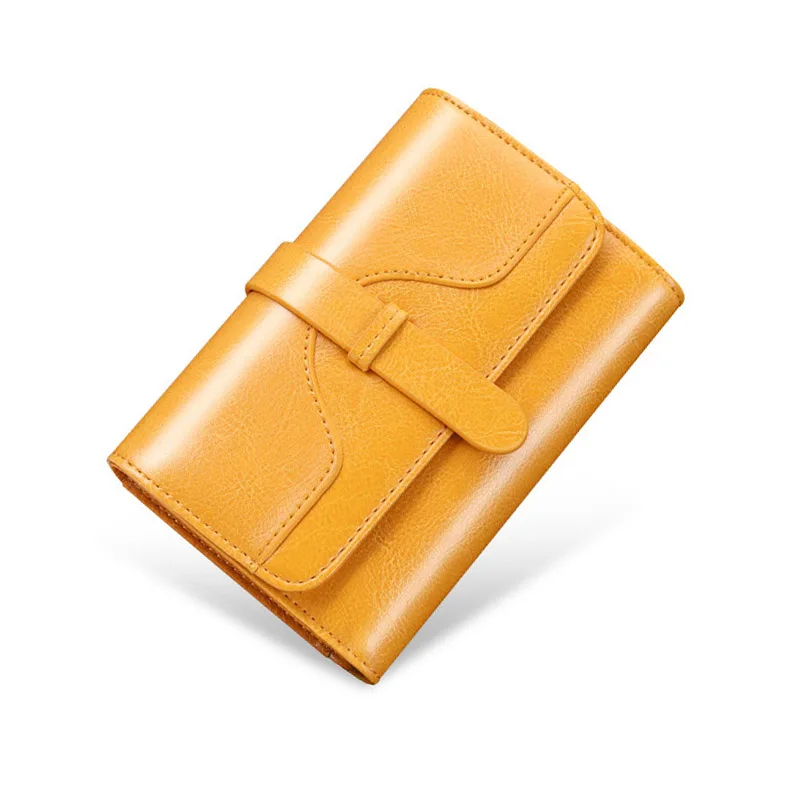 Carteira de Couro Bolsa de Dinheiro Titular do Cartão Bolsa de Moedas Longa de Feminina Genuíno Curto Moda Feminina Pequena Carteira Senhora Mini Carteiras Femininas Amarelo