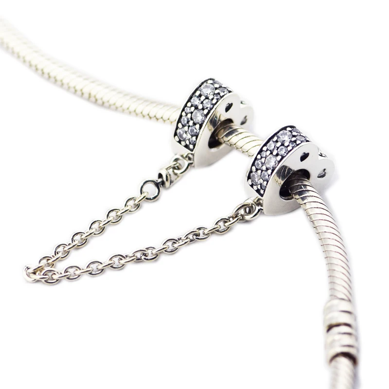 

Pandulaso silver 925 jewelry Sparkling Arc of Love Safety Chain Fits Woman DIY bracelet beads for jewelry making