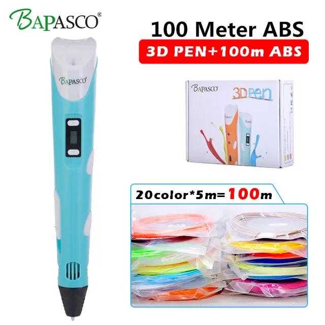 Best Price 100% Original BAPASCO 3D Pen BP-100B With LED Screen 3D Printing Pen Add Free ABS/PLA Filaments Printing Pen 3D Model For Kids