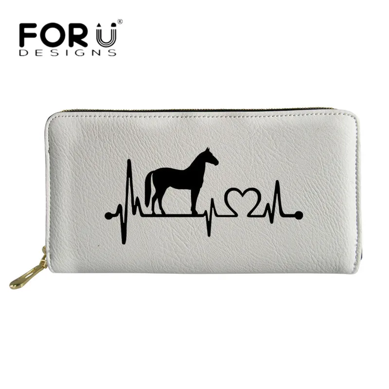 

FORUDESIGNS Black White Wallet Women Luxury PU Purse Heartbeat Horse Design Long Wallets for Casual Ladies Girls Card Cases Bags