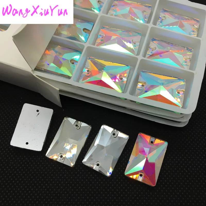 Crystal-AB-Clear-AB-Flat-Back-Rectangle-Glass-Sew-on-stone