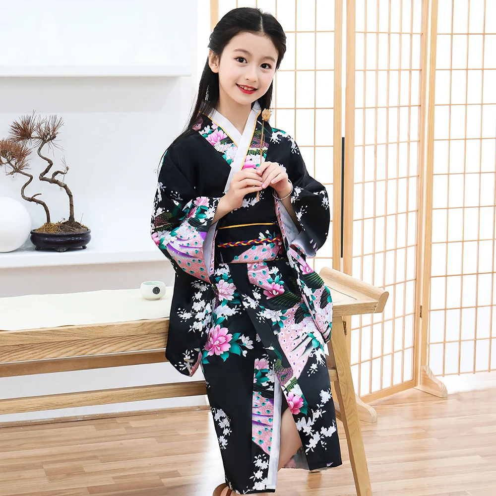Robe De Danse Imprimee Pour Petites Filles Kimono Traditionnel Japonais Bleu Costume Cosplay Pour Enfants Yukata S M L Nouveaute Aliexpress