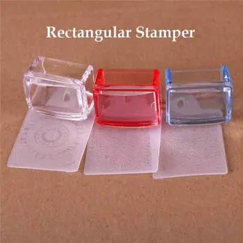 

1 Sets New Rectangle Transparent Silicone Jelly Nail Stamper with Image Scraper Cap Nail Stamping Transfer Printing Tools