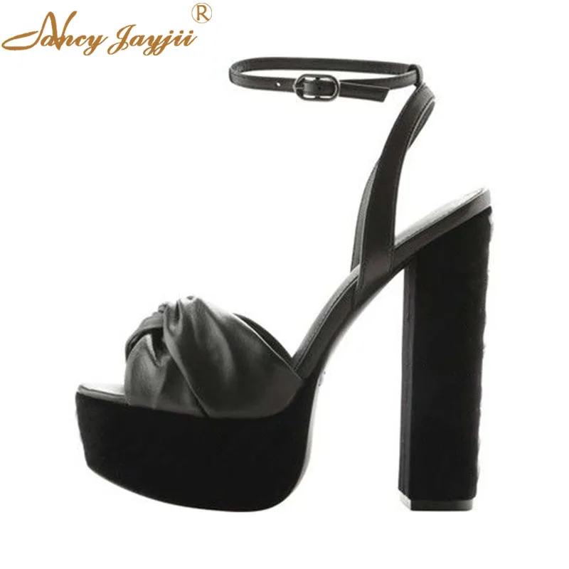 

Women Sandals Ladies Shoes Black Solid Platform Ankle-Wrap Super High Square heels Sweet Leisure Fashion Mature Nancyjayjii 2019
