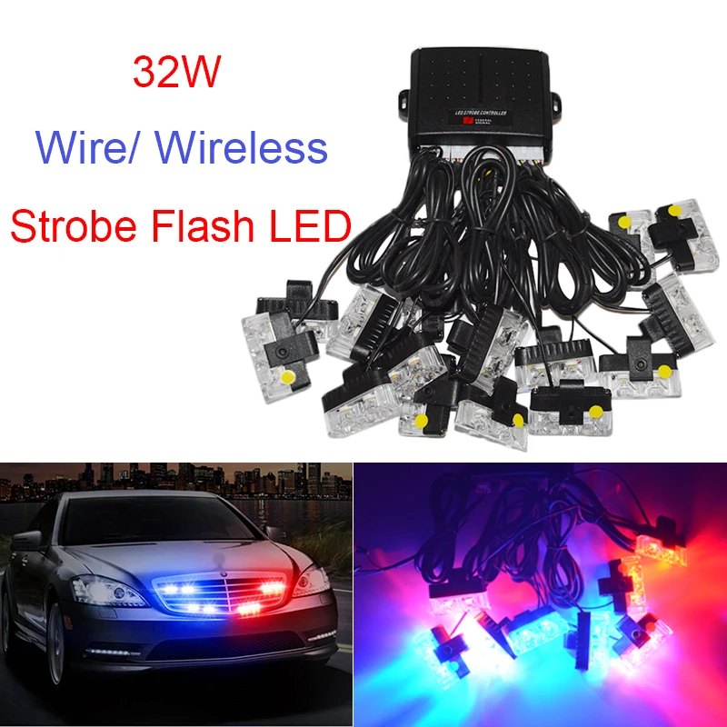 new The wireless remote control 16X2 LEd 12V Car Warning Light 32W