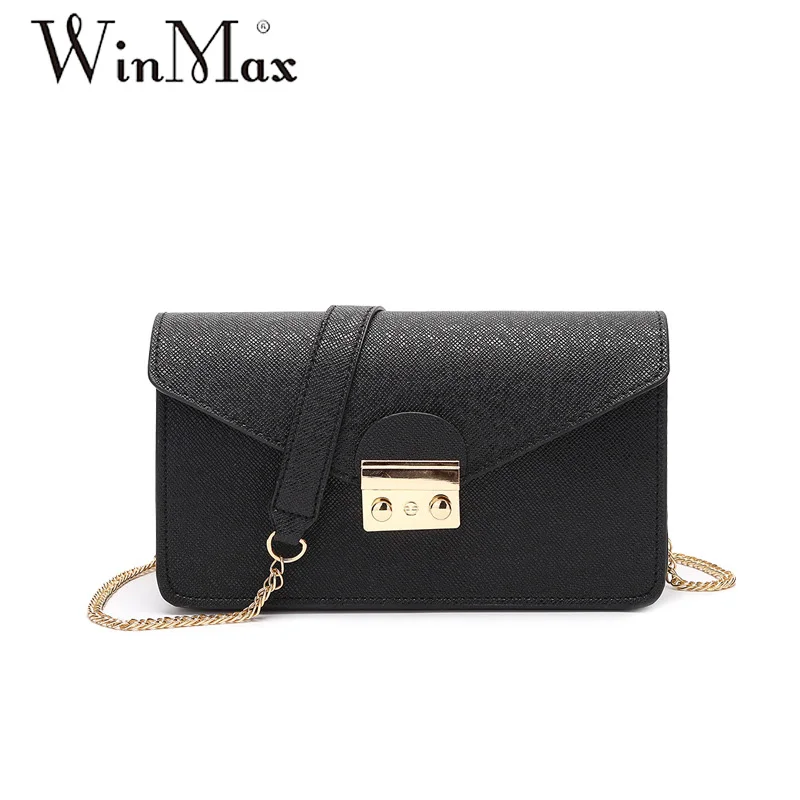 Winmax летняя брендовая маленькая сумка на плечо для женщин, сумки-мессенджеры, женская простая сумка на цепочке, женская сумка через плечо с клапаном, 10 цветов - Цвет: B black