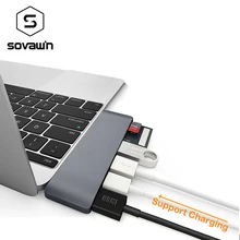 SOVAWIN type-c USB хаб-ридер Rj45 3,0 HDMI 4K USB разветвитель 5 портов адаптер питания для Macbook для samsung TabPro для телефона
