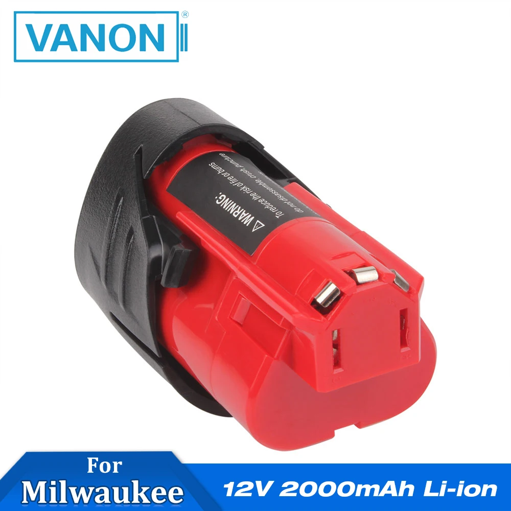 

VANON for MILWAUKEE M12B 12V 2000mAh Rechargeable Power Tools Li-ion Battery 2.0 Ah replacement Lithium-Ion 48-11-2401 M12