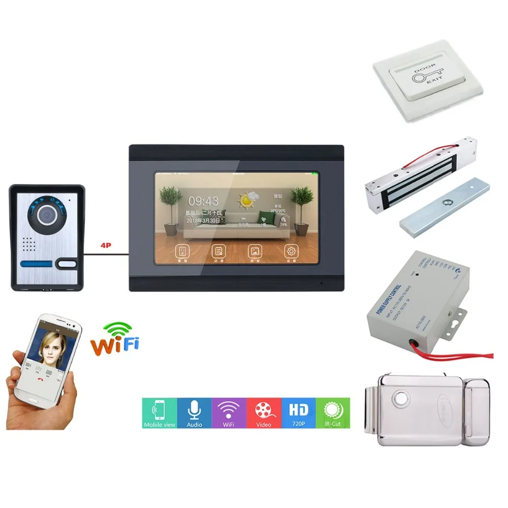 

Home set 7inch Wired Wifi Video Door Phone Doorbell Intercom Entry System with Wired Camera Night Vision+Electric Lock