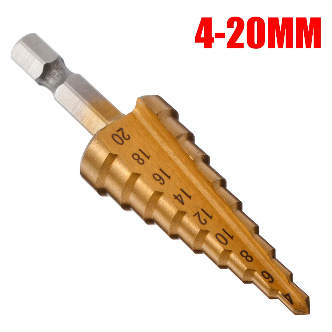 Titanium Coated Hole Cutters HSS Step Cone Drill Bits for Cutting Steel Brass Wood Plastic 4-12mm 4-20mm 4-32mm
