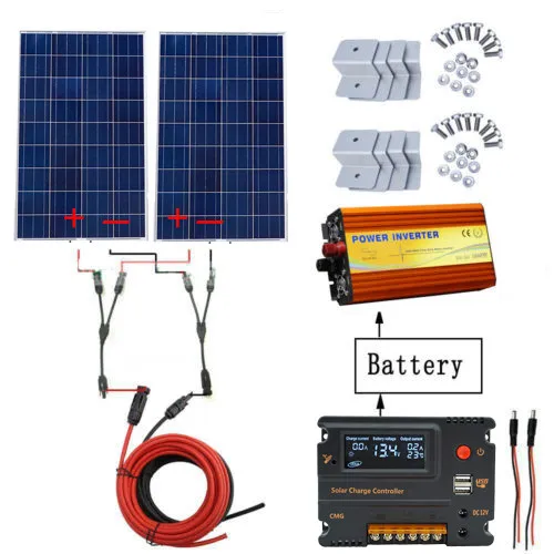 

240W solar power Kit: 2pcs 120W Solar Panels& 1KW Inverter 220V& 20A conller for 12V battery charge Off Grid solar power system
