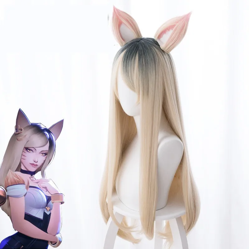 Игровой персонаж KDA K/DA Ahri MV Тип Косплей парики 70 см с ушами KDA термостойкие синтетические волосы Perucas Косплей парик лисы