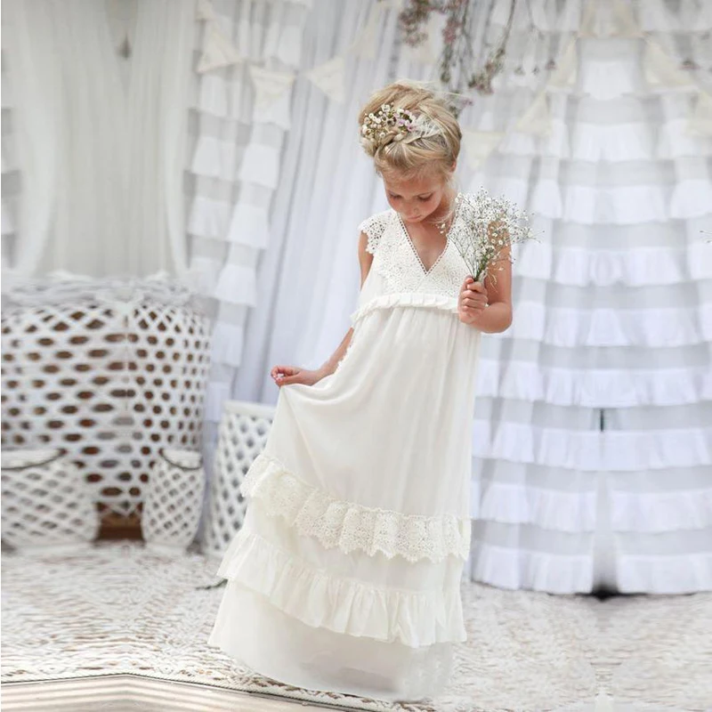 Romantic 2017 Boho Flower Girl Dresses For Weddings Cheap V Neck