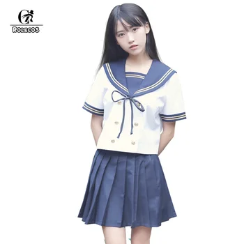

ROLECOS High quality Students Sailor Suit New arrival Japanese Sailor Suits Blue Bowknot Design Girls School Uniform Sets
