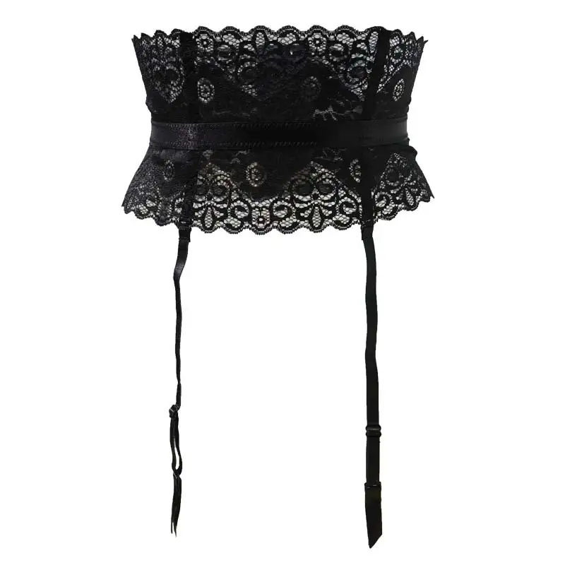 

Women Garters Black Lace Garter Belt 4 Wide Straps Metal Buckles Sexy Suspender Belt for Stocking Retro Sexy Lingerie S508B