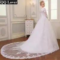 QQ Lover Manga Longa A-Line Vintage Wedding Dress Long Sleeve Bride Dress Wedding Gown Vestido De Noiva Vestido De Casamento