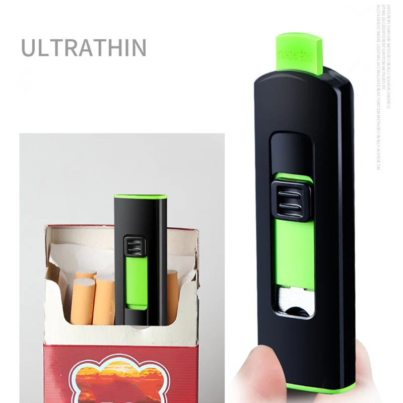

USB Lighter Rechargeable Electronic Lighter Thin Cigarette Windproof Turbo Stripe Lighter Cigar Plasma Flameless Double Side