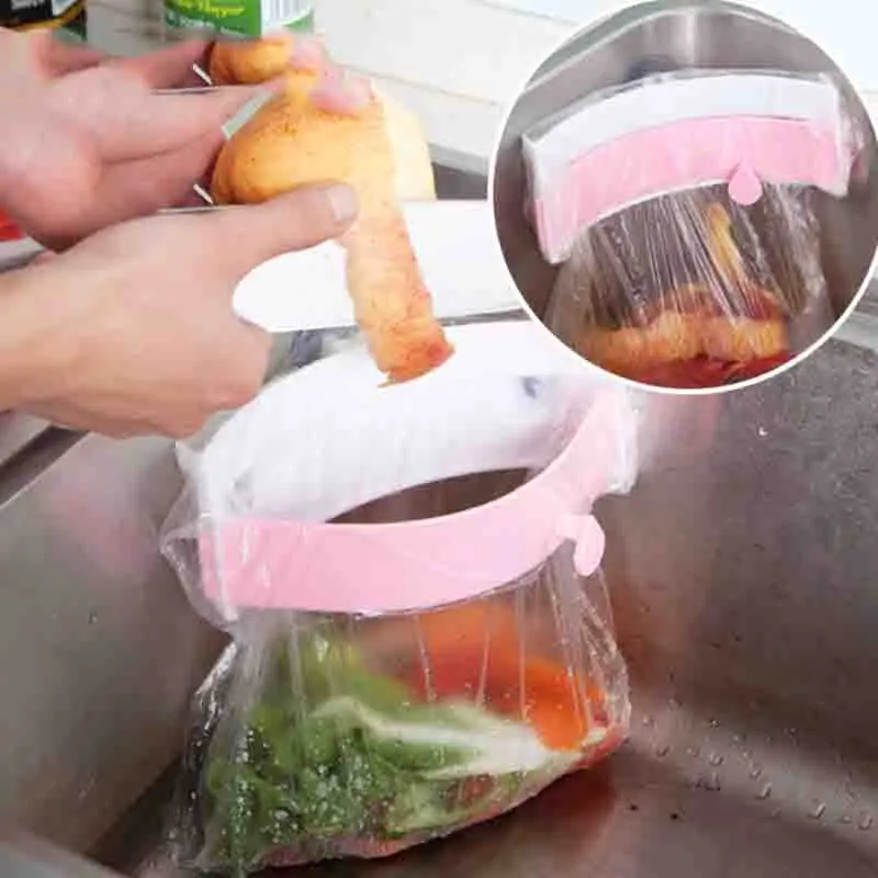 

Kitchen Tools Creative Strong Sucker Garbage Bag Rack Kitchen Sink Clip-On Trash Storage Rack For Cabinet Door Hanging