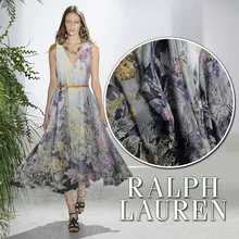 Дизайнерская шифоновая ткань из чистого шелка с цветочным принтом