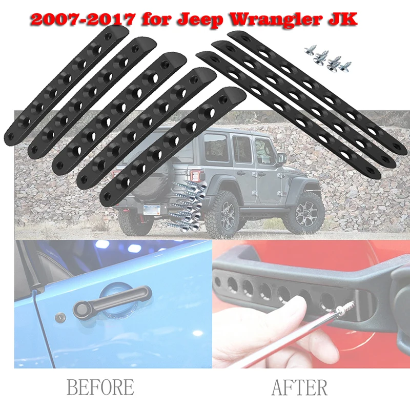 

3/5Pcs Aluminum Door Grab Handle Inserts Cover Trim For Jeep wrangler 2007 2008 2009 2010 2011 2012 2013 2014 2015 2016 2017