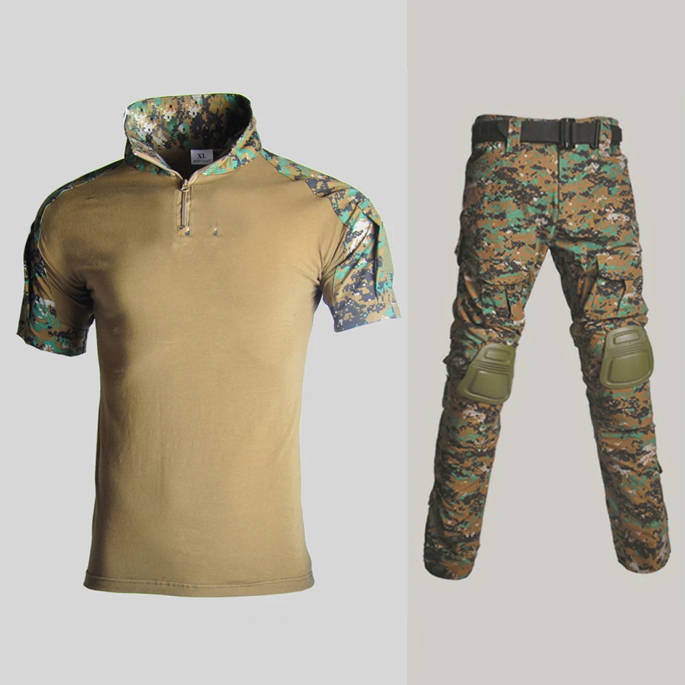 Summer Army Military Uniform Camouflage Tactical Combat Suit BDU Airsoft War Game Clothing Outdoor Short Shirts + Pants Knee Pad|Военный| |