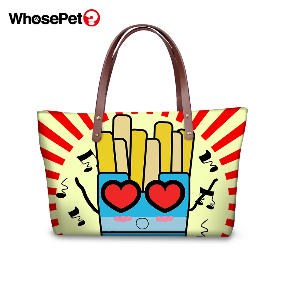 

WHOSEPET Fashion Women Totes Bags Fast Food Print Pattern Handbag Casual Women Large Capacity Shoulder Bags Cross Body Bags