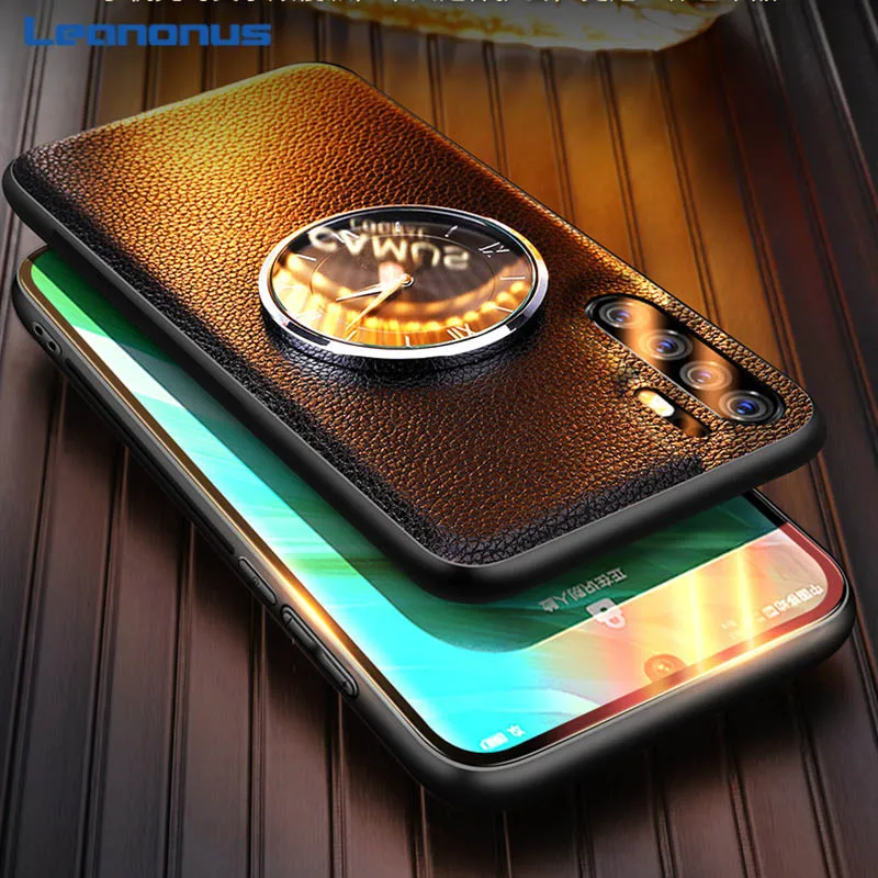 

For Huawei P30 P30 Pro Case Litchi Grain Leather Watching Time Metal Clock Cover for Huawei P20 P20 Pro Mate 20 Pro Phone Coque