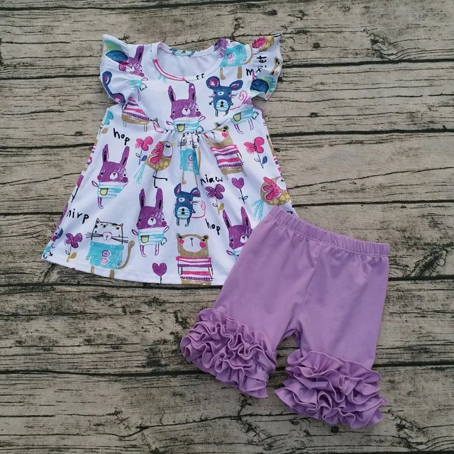 Girls Easter Boutique Girls Rabbit Print Top And Solid Short Baby Girl Clothes Boutique Sets Girls Easter Boutique Girls Rabbit Print Top And Solid Short Baby Girl Clothes Boutique Sets