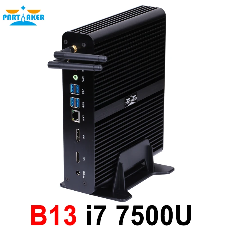 

Partaker Fanless Intel core i7 7500U Gaming Mini PC i7 Windows 10 Desktop Computer linux Nettop barebone HTPC HD620 4K 300M WiFi