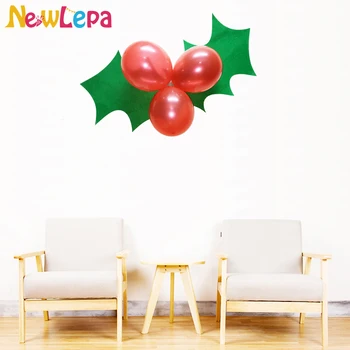 

Giant Green Christmas Leaf Red Balloon Festive Holly Decoration Home Wall Decor Party Decorations