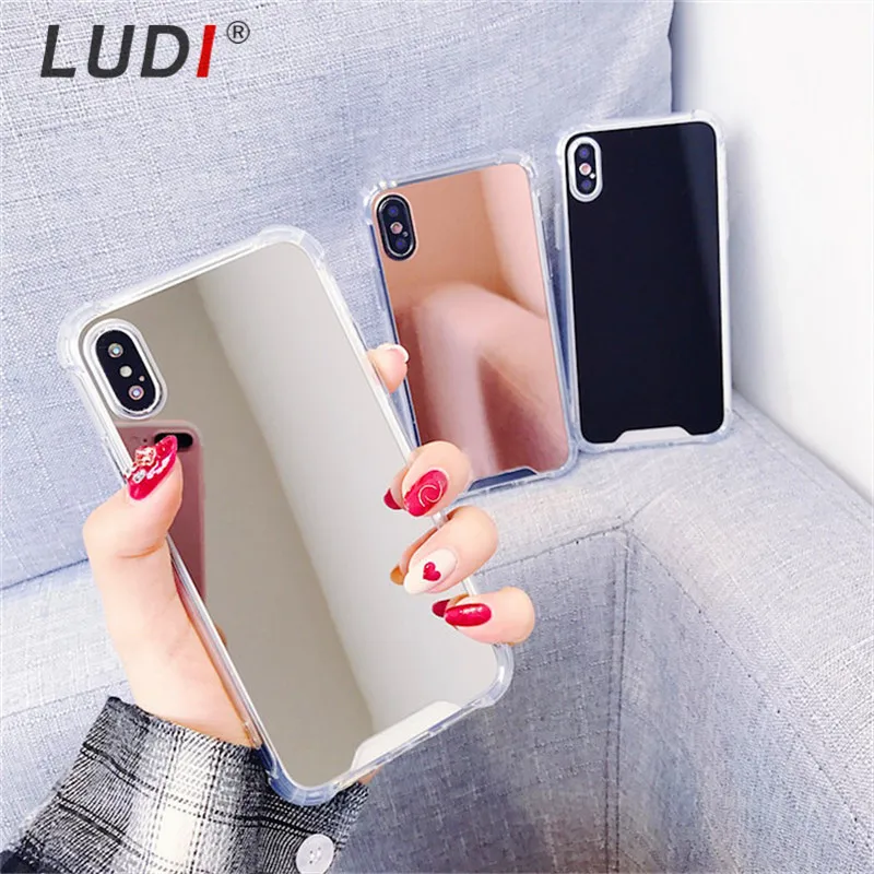 LUDI Fashion Mirror Hard Phone Case for iphone 7 8 6 6s Plus Anti-knock Back Cover for iphone X Case 1_