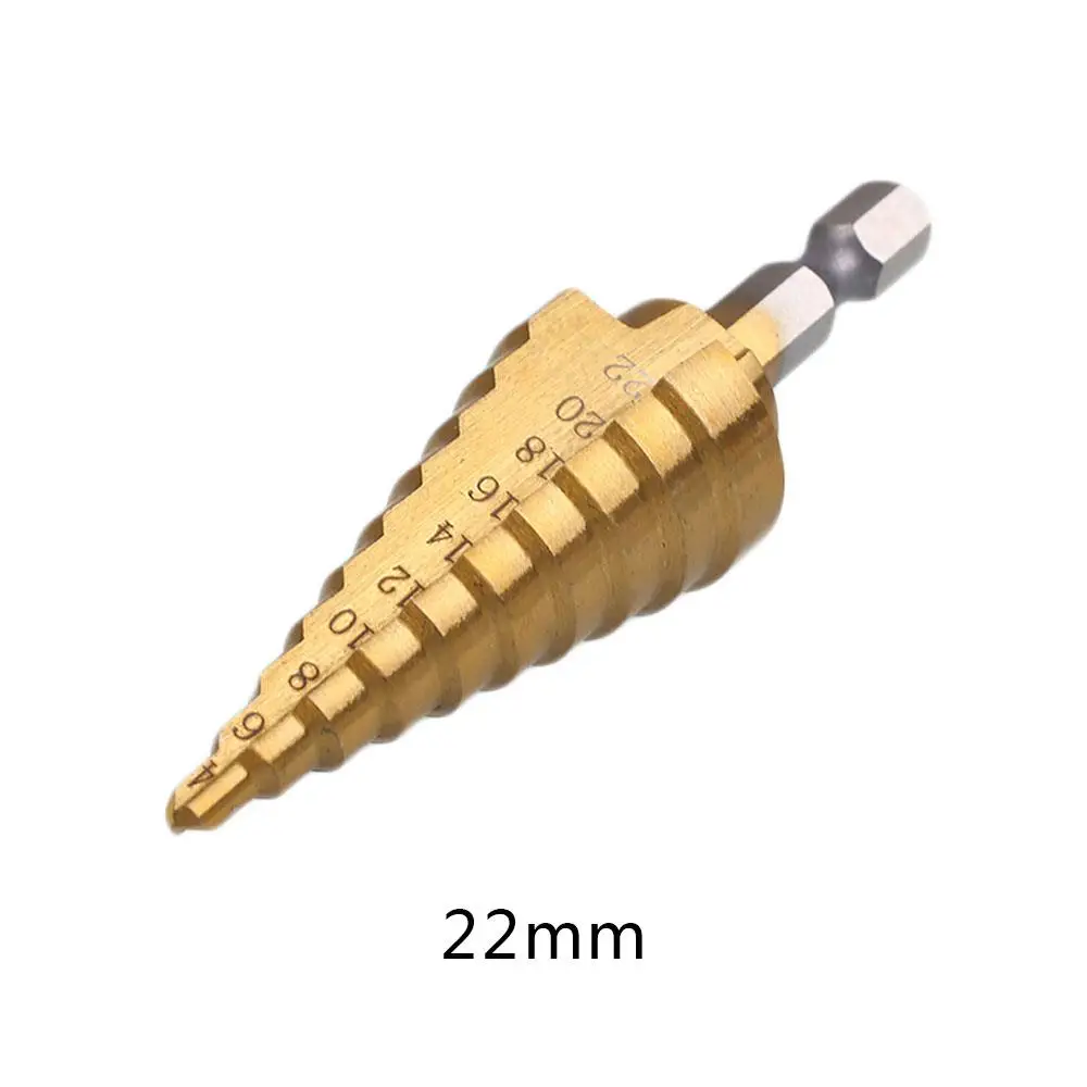 

HSS Titanium Coated 4-22mm Step Cone Drill Bit Metal Wood Conical Cutter Tool