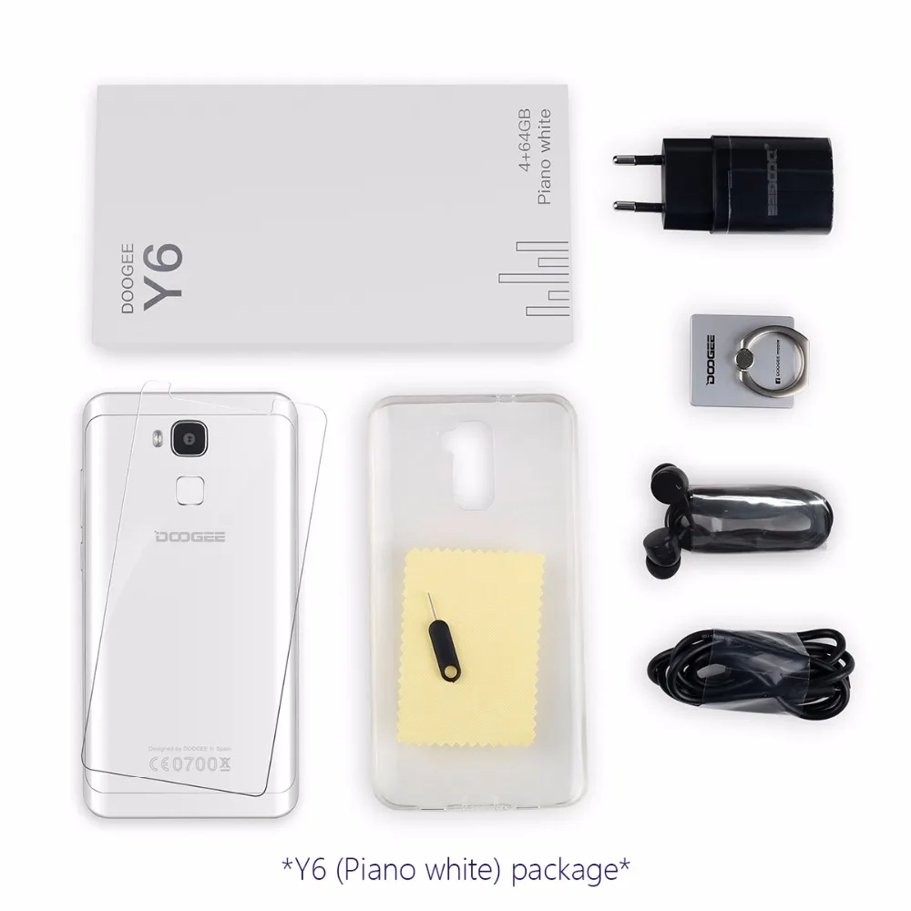 Doogee Y6 Piano White отпечатков пальцев мобильные телефоны 5 дюйма HD 4 ГБ + 64 Android6.0 Dual SIM MTK6750