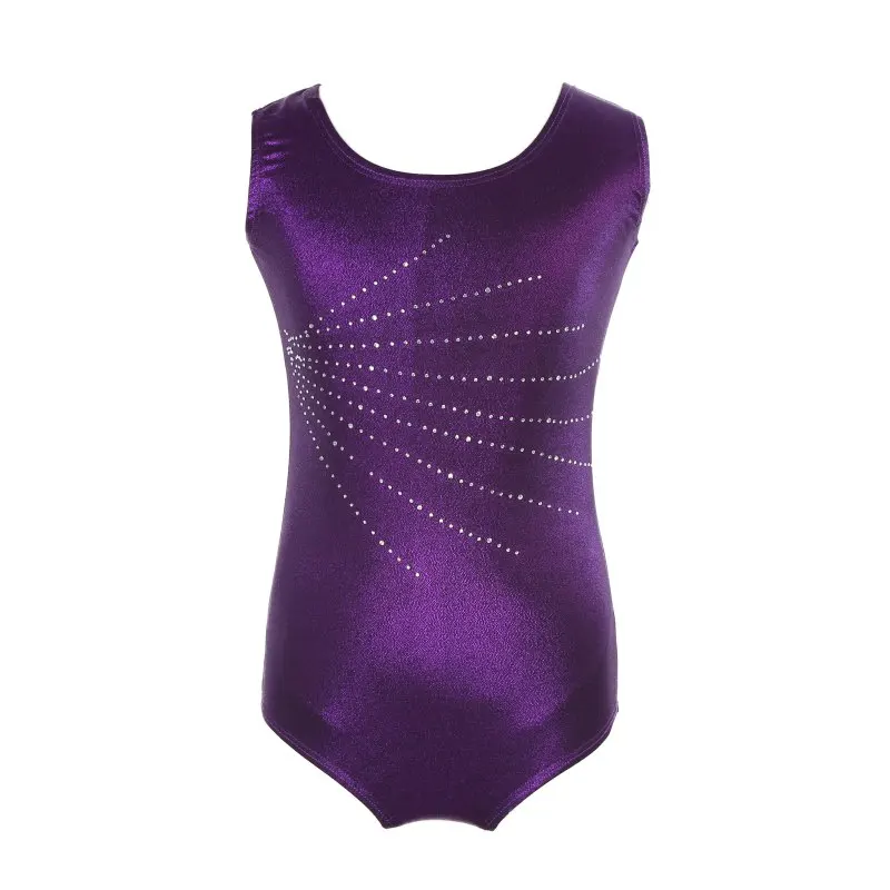 Girls Gymnastics Dance Wear Sleeveless Diamond Highlights Bodysuit Ballet Dance Practice Clothes