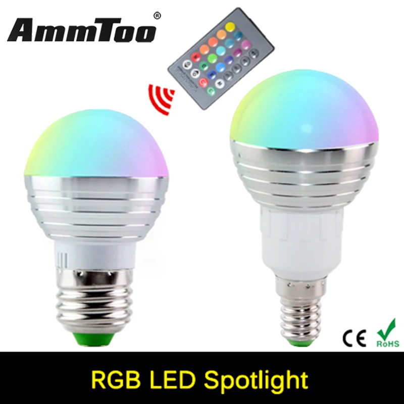 Светодиодная лампа E27 RGB 110 В 127 в 220 230 E14 3 Вт 16 цветов с регулируемой яркостью