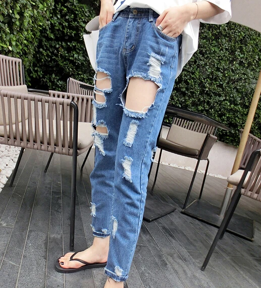 Aliexpress.com Buy 2015 summer style fashion Women\u0027s ripped jeans Fashion boyfriend jeans for woman Loose hole denim pants Free shipping from Reliable