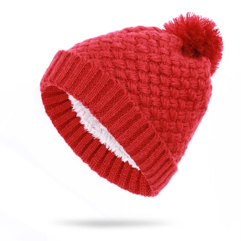 Новые модные женские вязаные шапочки с помпоном наборы шарф шапка зимние женские шапки шарфы мягкая шапка женская плюс бархатная утепленная кость - Цвет: Red