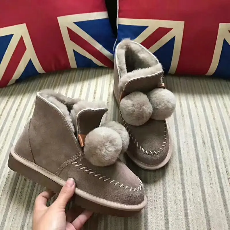 

IVG woman Australia winter snow boots fashion hair ball new 100% pure sheepskin leather and ankle boots warm snow shoes