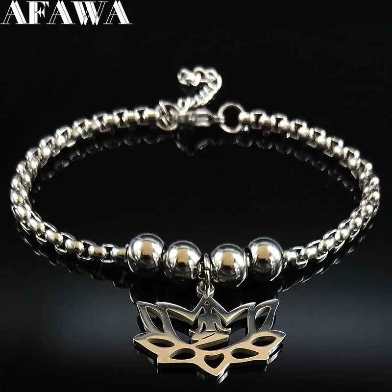 

2019 New Fashion Lotus Stainless Steel Bracelets for Women Silver Color Bead Charm Bracelet Jewelry acero inoxidable B18280