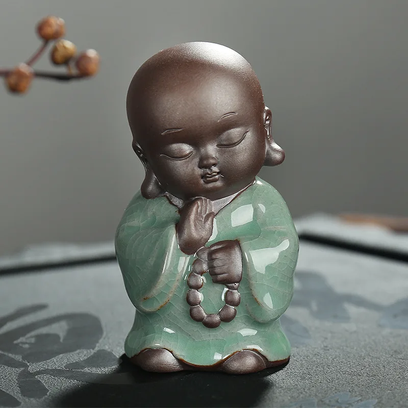 Ручной работы милые керамические Ge печи маленькие статуэтки монахов чай домашнее животное украшения бутик чай знаменитый чай статуя Будды миниатюры 1 шт