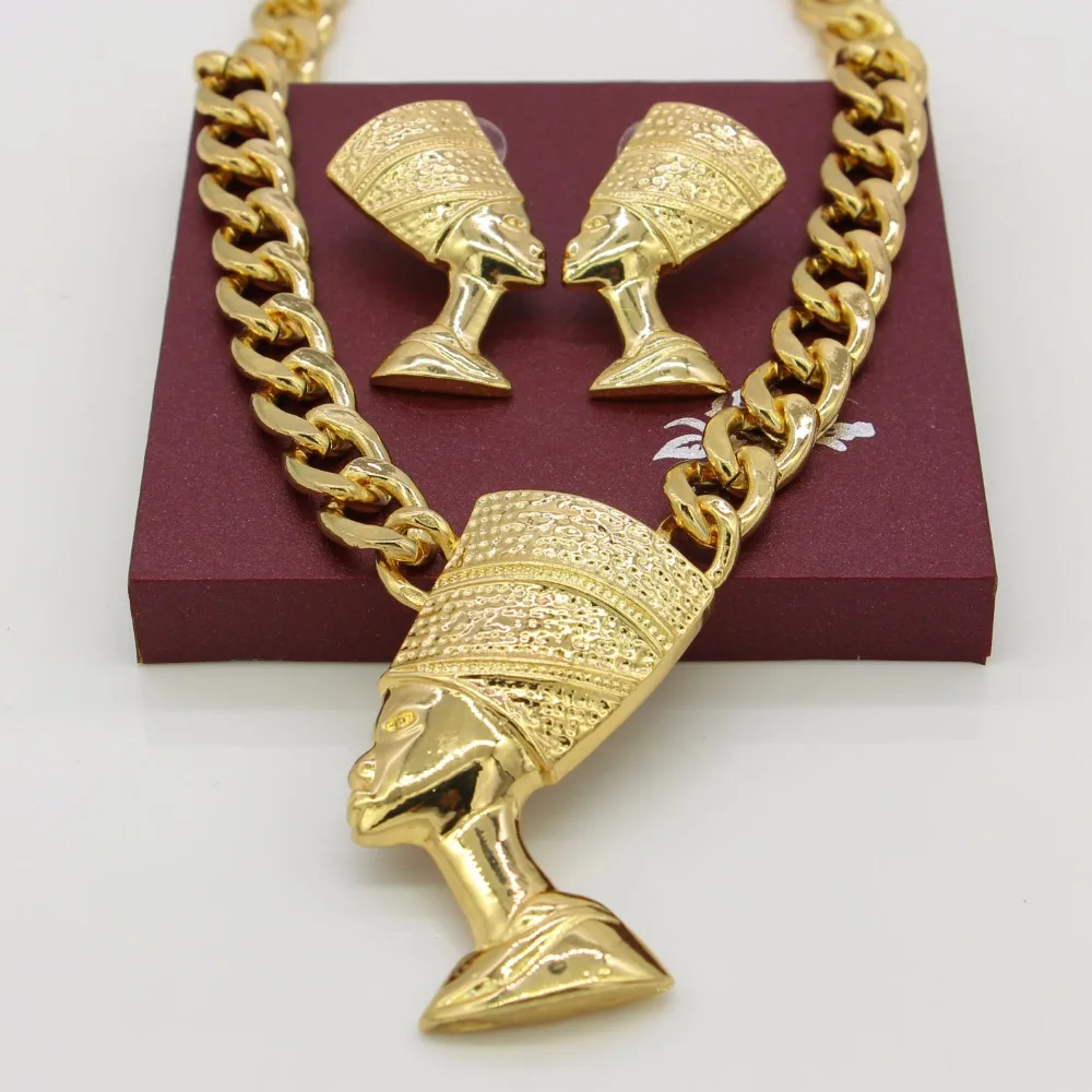 Adixyn большой размер египетская королева Nefertiti Кулон Золотой Цвет Толстая цепь