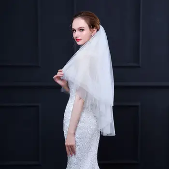 

Bridal Veils With Comb Two Layers Tulle Short Cut Edge Wedding Accessories High-Grade Mesh Mesh Lace TS249