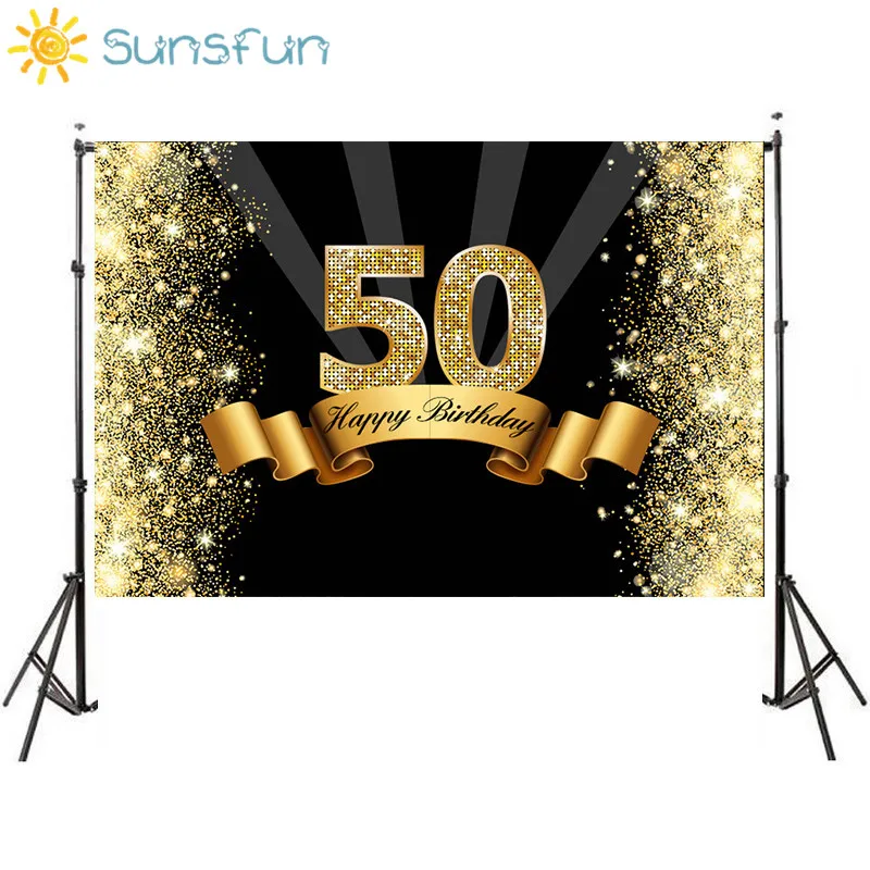 Sunsfun роскошный 50 й День Рождения Вечеринка алмазный Золотой фон для фотосъемки