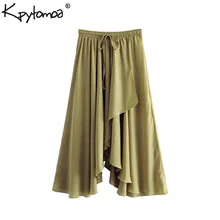 Винтажная стильная мягкая сенсорная Асимметричная миди юбка женская модный шнурок для женщин, с эластичным поясом юбки Повседневные Faldas Mujer