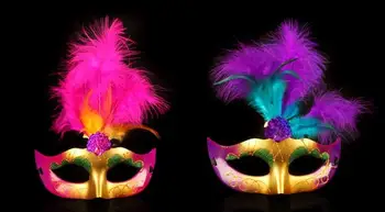 

Princess gold dust feather mask fluffy feathers Halloween costume ball masquerade Party mask hot