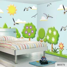 Пользовательские Ткань и текстильные обои для стен матовый шелк для детей Спальня фрески облако лесной цветок живопись Домашний декор хорошее