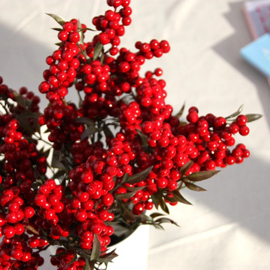 

1PC Vivid Red Xmas Artificial Beans Flowers Bouquet Auspicious Christmas Home Decor Fake Plant Berries