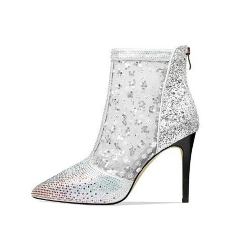 

2019 Newest Crystal Embellished Gradient Color Fashion Ankle Boots Woman Pointed Toe Ladies Shoes Spring Boots
