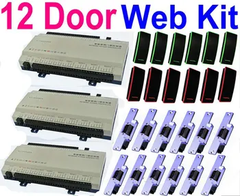 

12 Door Full Kit Web IP ControlAccess Controller System +12 pcs RFID Card reader+12 pcs Door Strike Lock+ One Software control