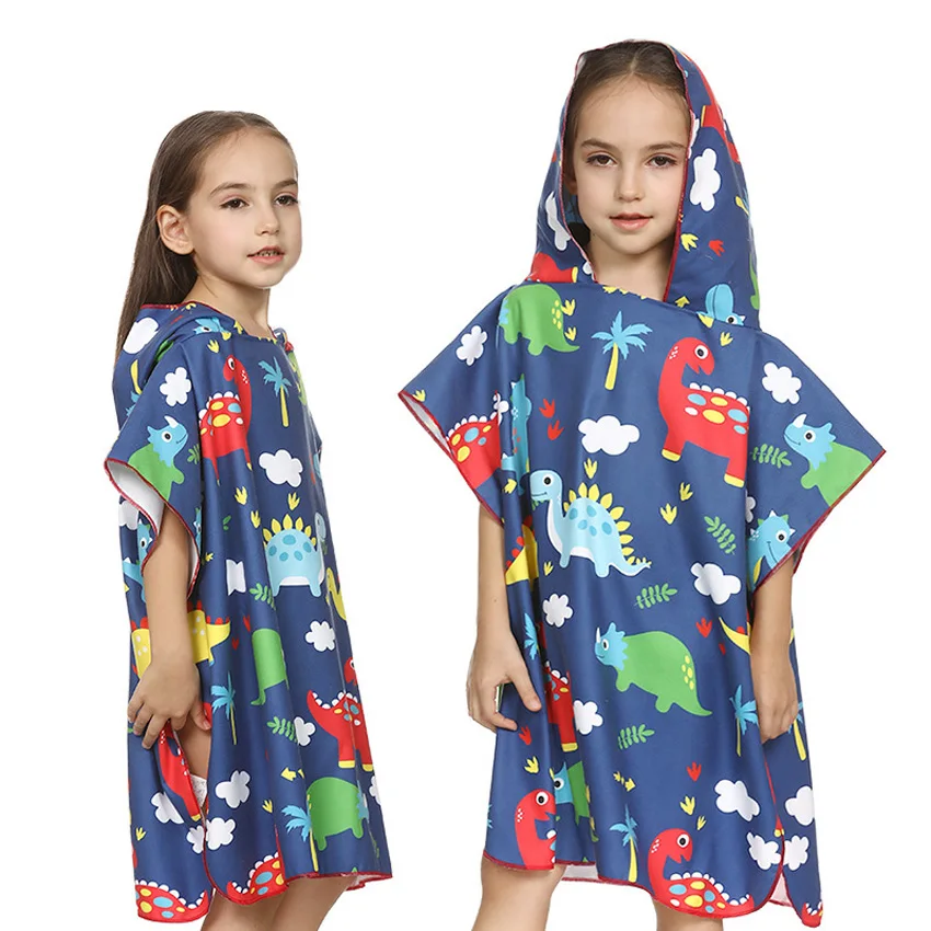 

Cartoon Bathrobe For Kids Hooded Bath Towel Quick Dry Fabric Dinosaur Panda Print Can Wear Shower Towels Swimming Beach Bathroom